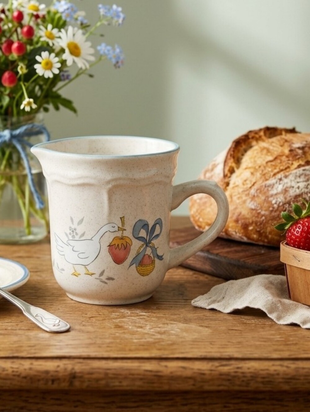 Vintage International China Marmalade Creamer Pitcher Goose Strawberry
